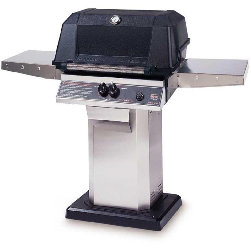 MHP WNK4DD Natural Gas Grill With Stainless Steel Shelves And SearMagic Grids On In-Ground Post WNK4DD-NS + MPP