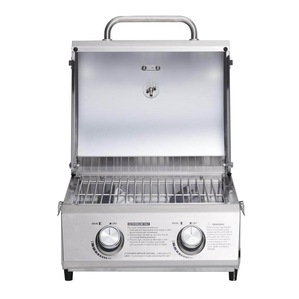 Monument Grills 13742 Stainless Tabletop Gas Grill 2 Burners Liquid Propane Gas