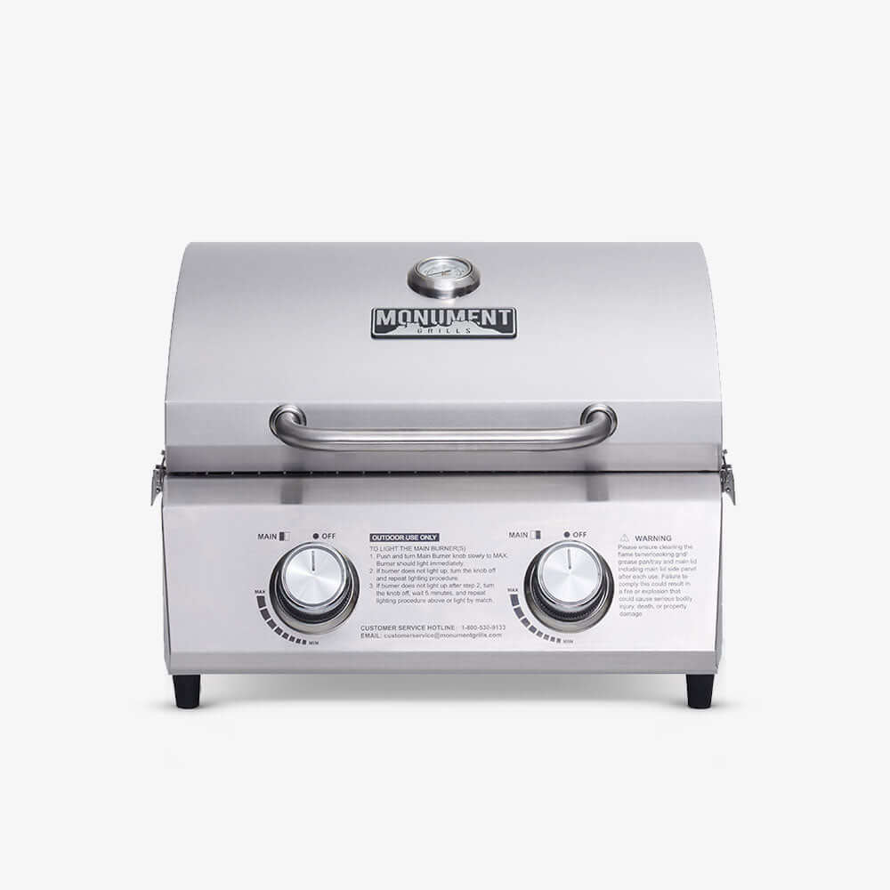 Monument Grills 13742 Stainless Tabletop Gas Grill 2 Burners Liquid Propane Gas