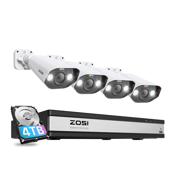 Zosi C182 4K 16CH 4 Camera Spotlight PoE Security System + 4TB Hard Drive