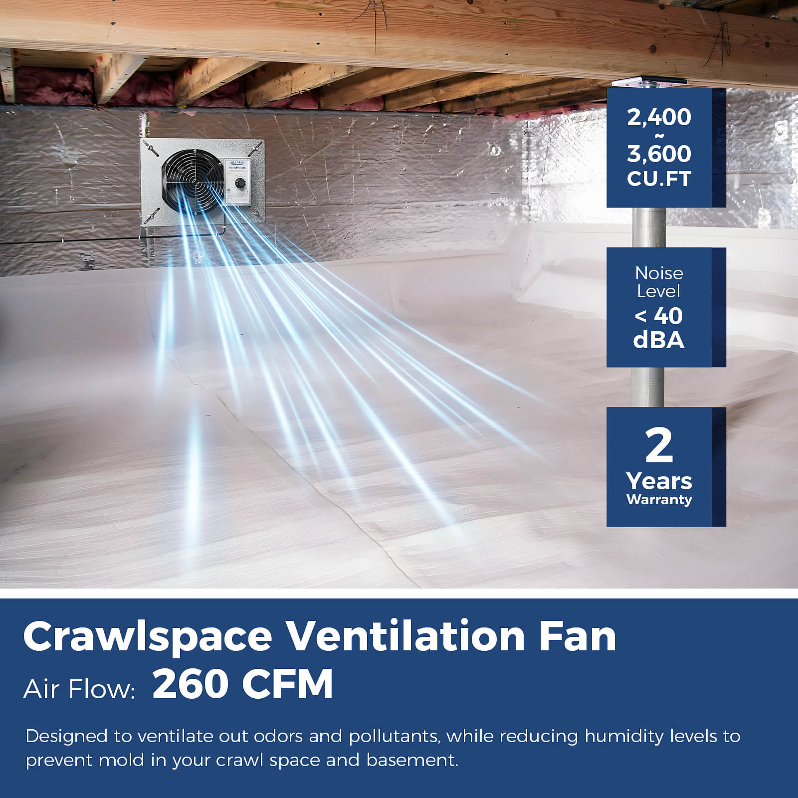 AlorAir 260CFM Crawl Space Ventilation Fan