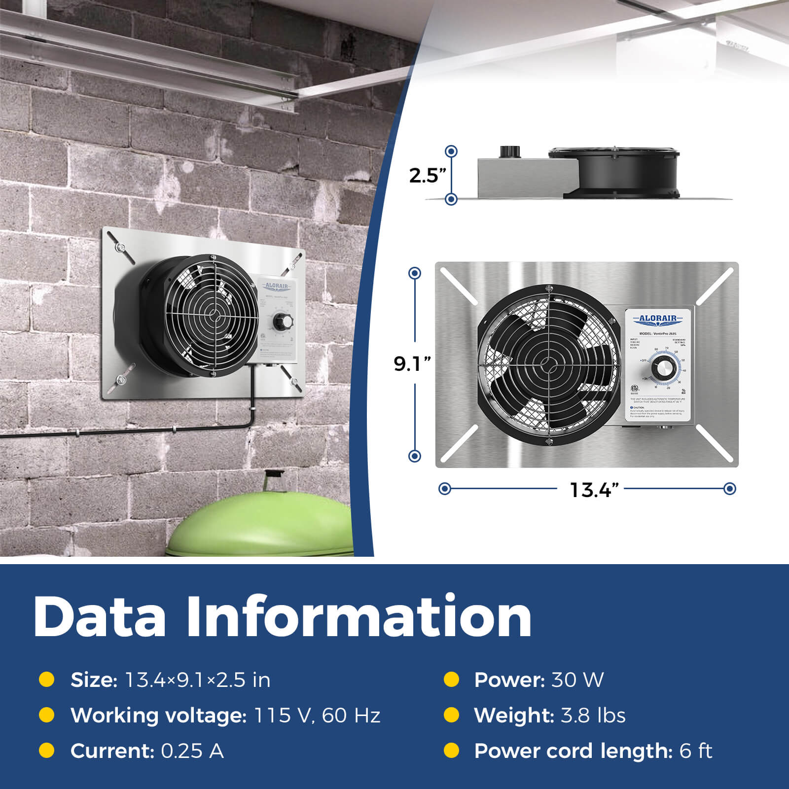 AlorAir Stainless Steel Crawl Space Ventilation Fan VentirPro 260S