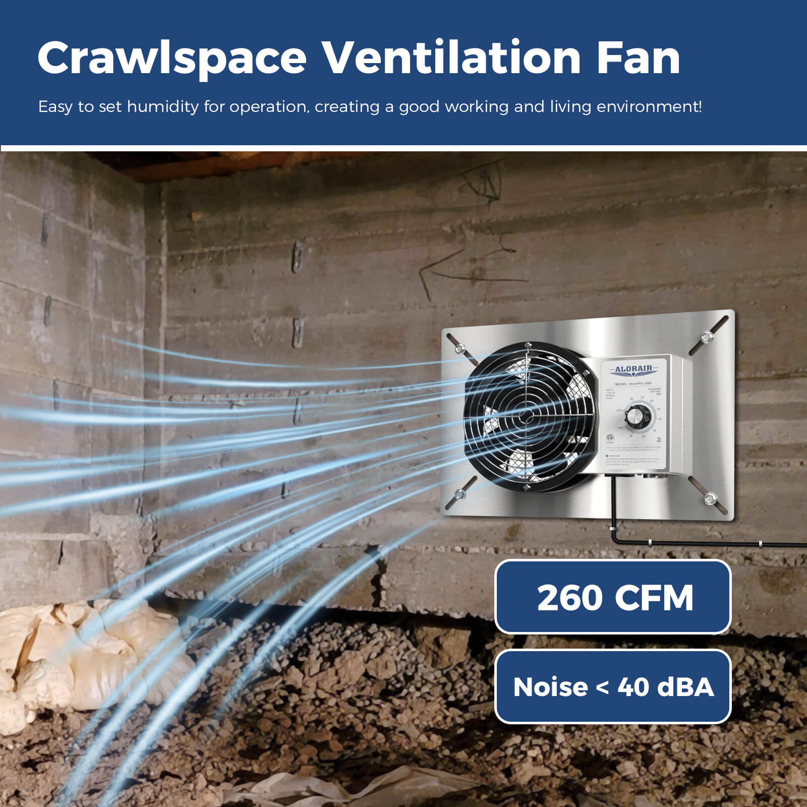 AlorAir Stainless Steel Crawl Space Ventilation Fan VentirPro 260S