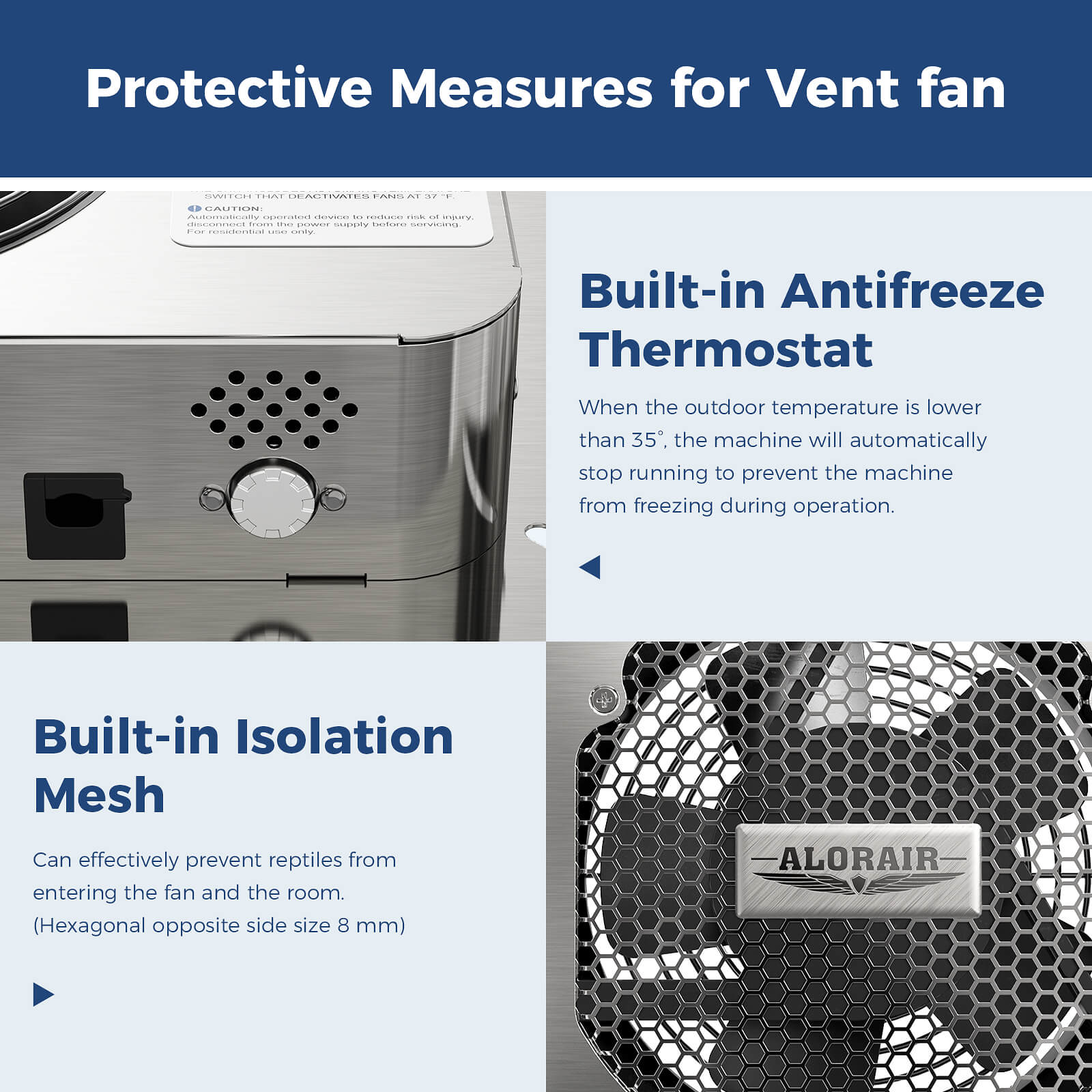 AlorAir 300CFM Stainless Steel Crawl Space Fan IP55 Rated Attic VentirMax 300S