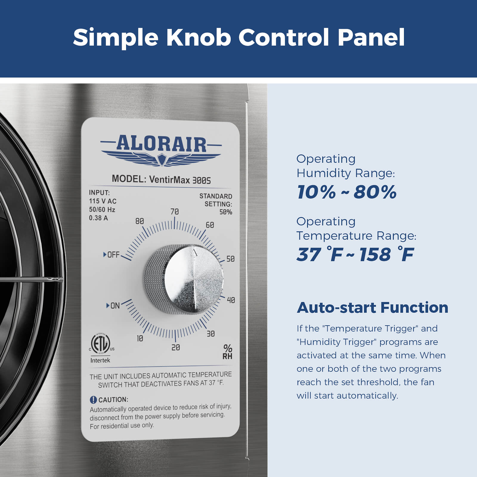 AlorAir 300CFM Stainless Steel Crawl Space Fan IP55 Rated Attic VentirMax 300S