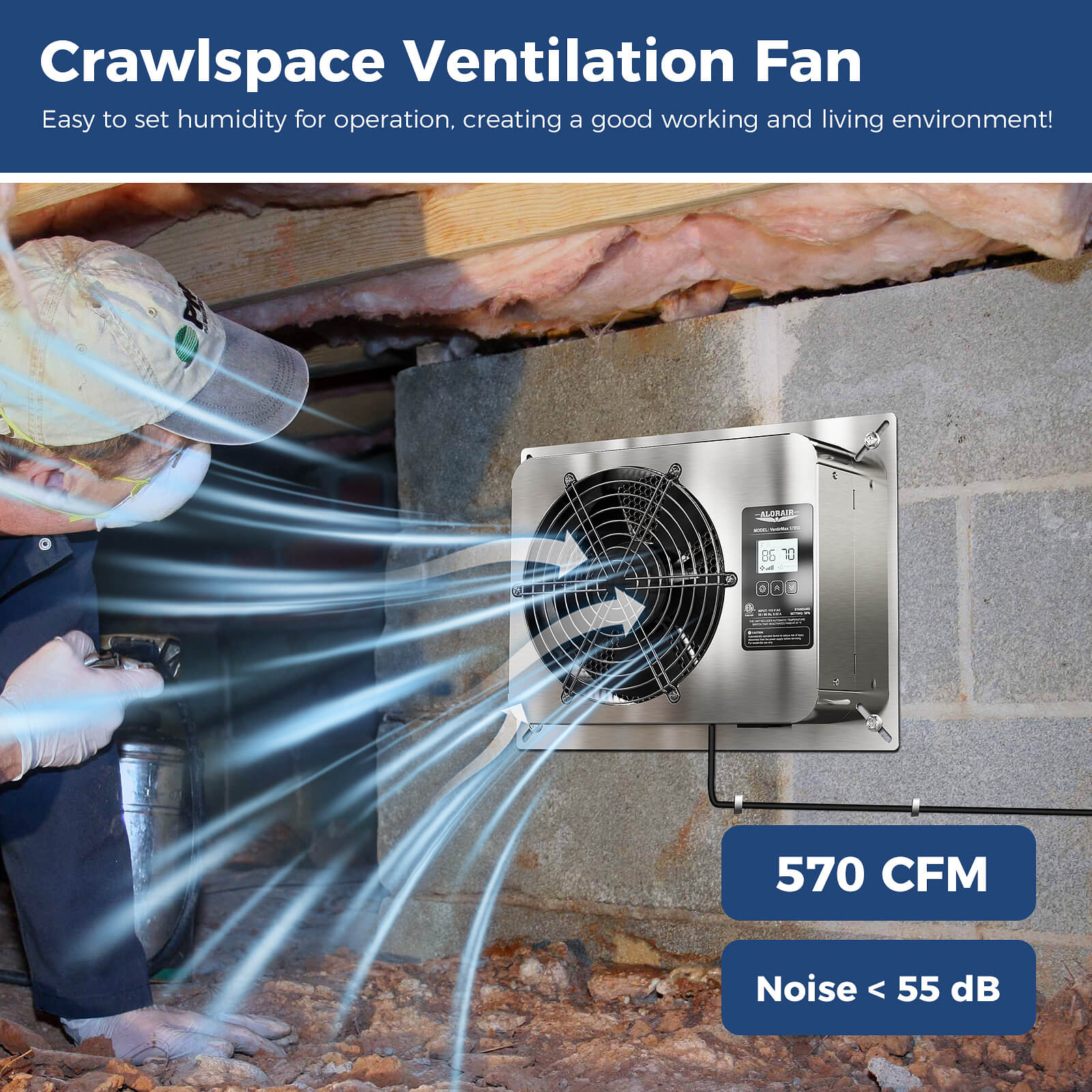 AlorAir 570 CFM Crawl Space Ventilator Fan VentirMax 570SD