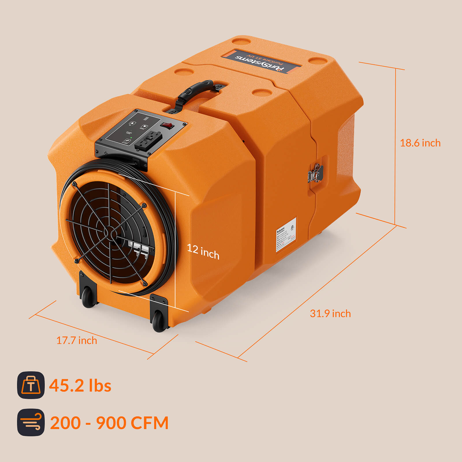 Alorair Purisystems Commercial Air Scrubber, HEPA Air Purifier, 3-Stage Filtration, 1100 sq.ft, 900 CFM, Duty Contractors Negative Air Machine