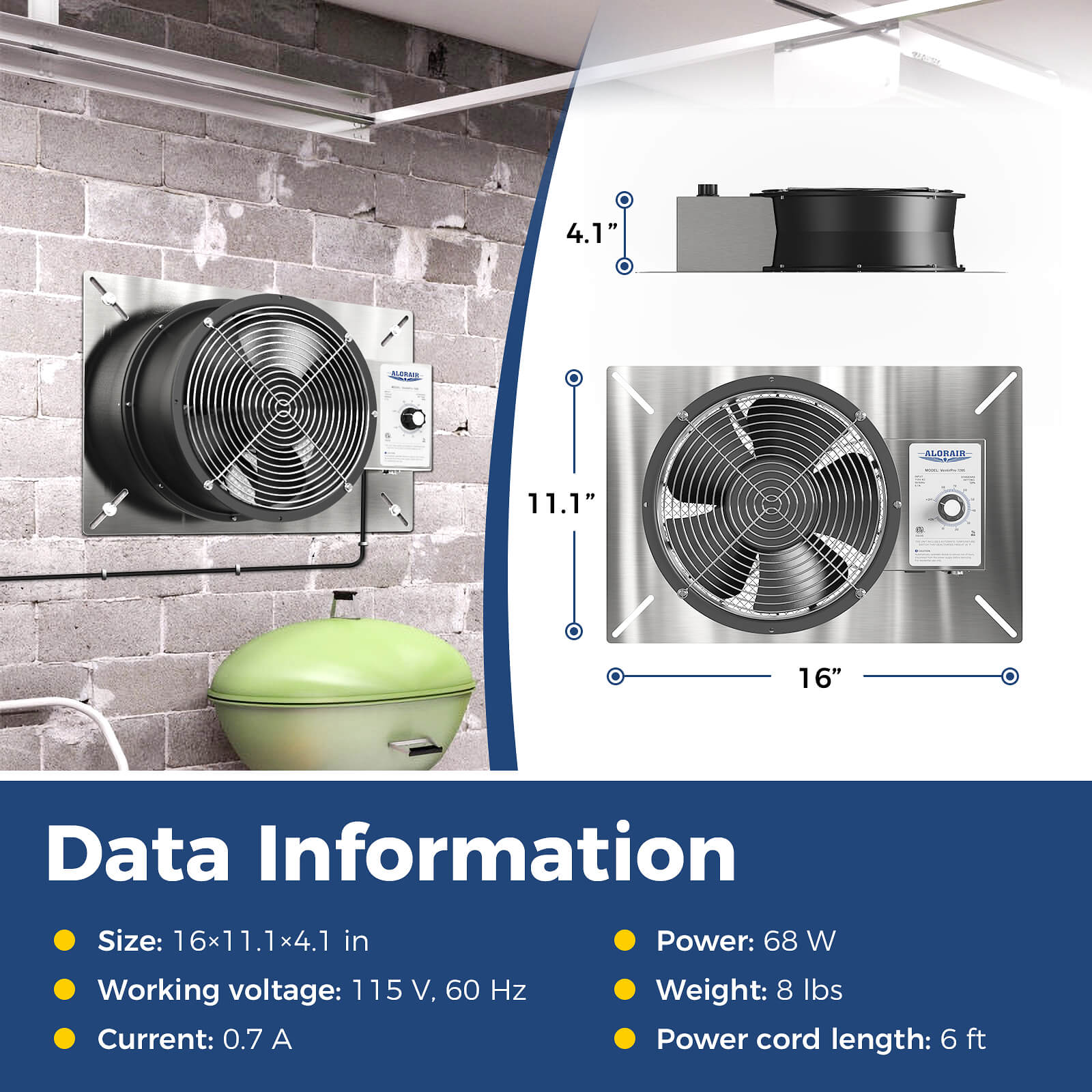 AlorAir Stainless Steel Crawl Space Ventilator Fan VentirPro 720S