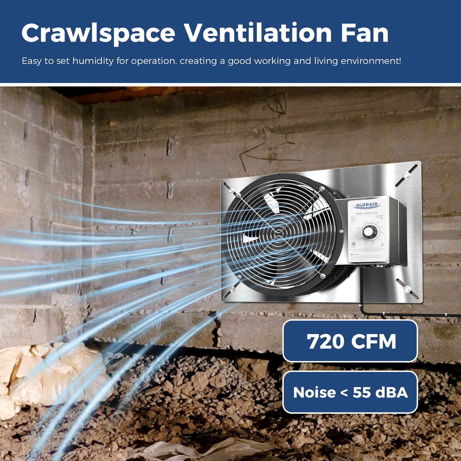 AlorAir Stainless Steel Crawl Space Ventilator Fan VentirPro 720S