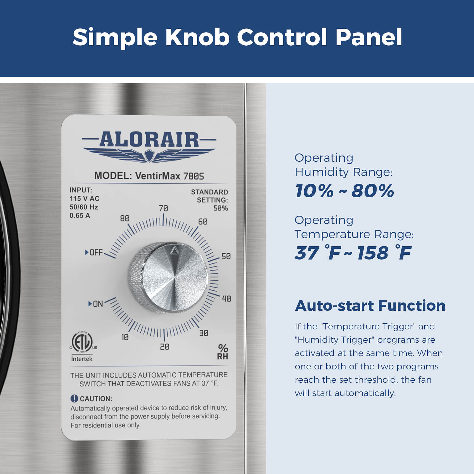 AlorAir 780CFM Stainless Steel Crawl Space Fan IP55 Rated VentirMax 780S