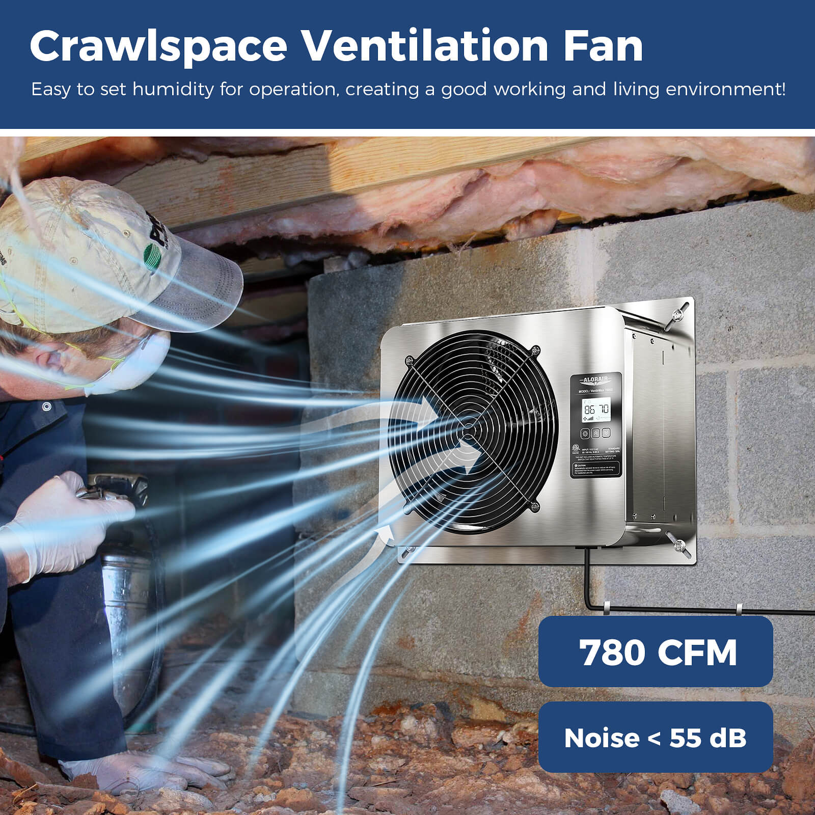 AlorAir 780 CFM Crawl Space Ventilator Fan VentirMax 780SD