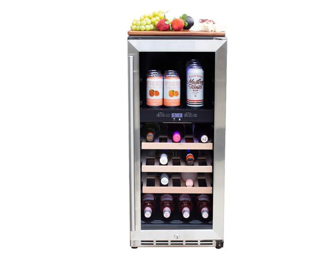 True Flame - 15" Outdoor Rated Dual Zone Wine Cooler - TF-RFR-15WD