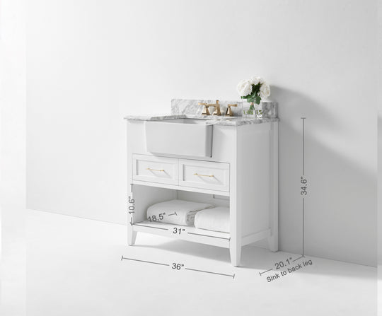 Ancerre Designs Hayley Bathroom Vanity With Sink And Carrara White Marble Top Cabinet Set