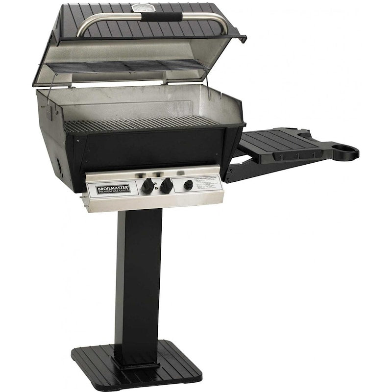 Broilmaster H3 Deluxe Natural Gas Grill On Black Cart With Black Drop Down Side Shelf