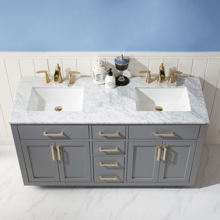 Altair Ivy 60" Double Bathroom Vanity Set with Carrara White Marble Countertop