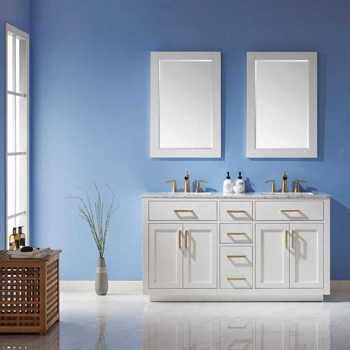 Altair Ivy 60" Double Bathroom Vanity Set with Carrara White Marble Countertop