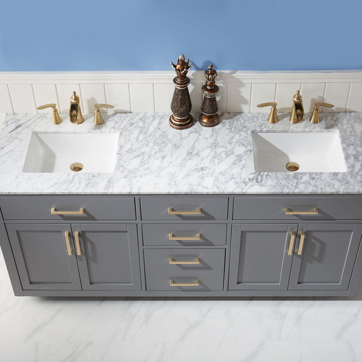 Altair Ivy 72" Double Bathroom Vanity Set with Carrara White Marble Countertop