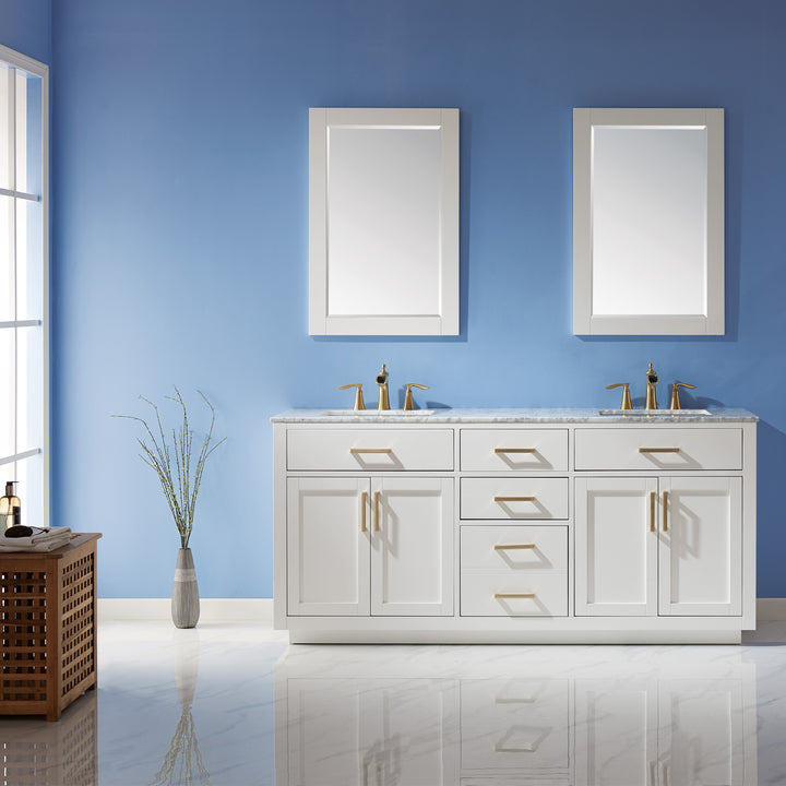 Altair Ivy 72" Double Bathroom Vanity Set with Carrara White Marble Countertop