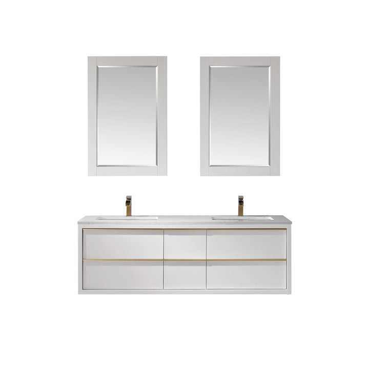 Altair Morgan 60" Double Bathroom Vanity Set in White and Composite Aosta White Stone Countertop