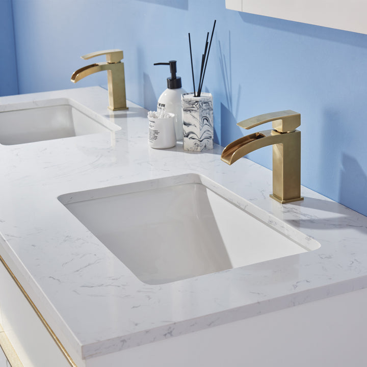 Altair Morgan 60" Double Bathroom Vanity Set in White and Composite Aosta White Stone Countertop