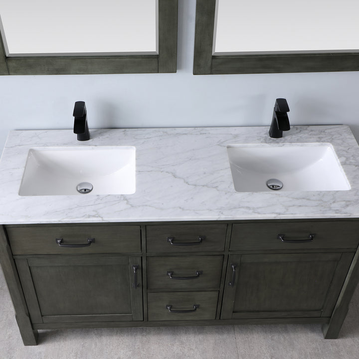 Altair Maribella 60" Double Bathroom Vanity Set with Carrara White Marble Countertop)