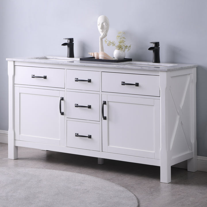 Altair Maribella 60" Double Bathroom Vanity Set with Carrara White Marble Countertop)