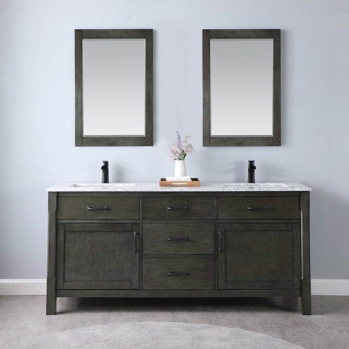 Altair Maribella 72" Double Bathroom Vanity Set with Carrara White Marble Countertop