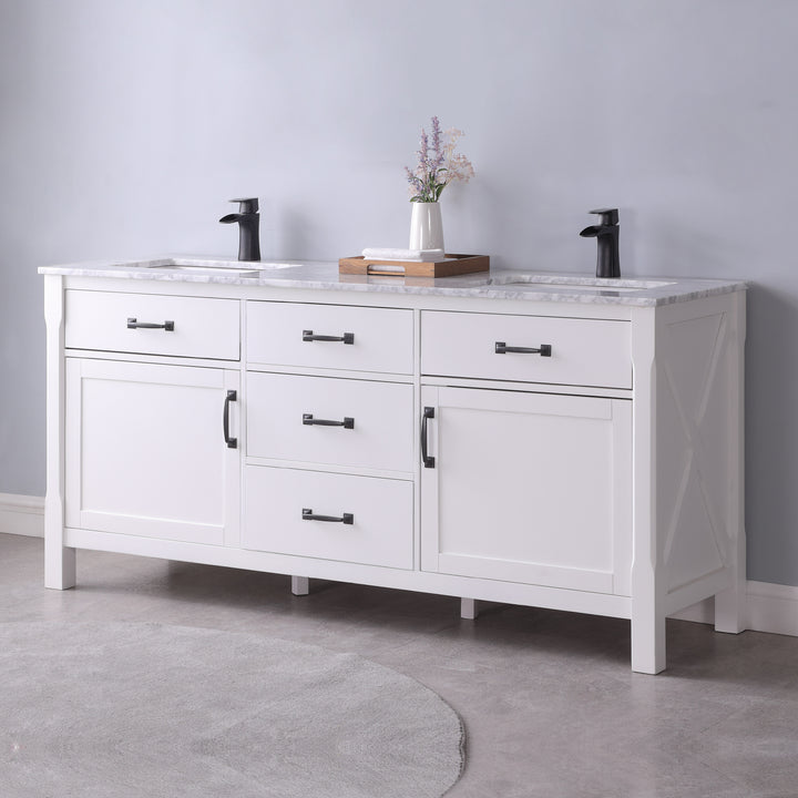 Altair Maribella 72" Double Bathroom Vanity Set with Carrara White Marble Countertop