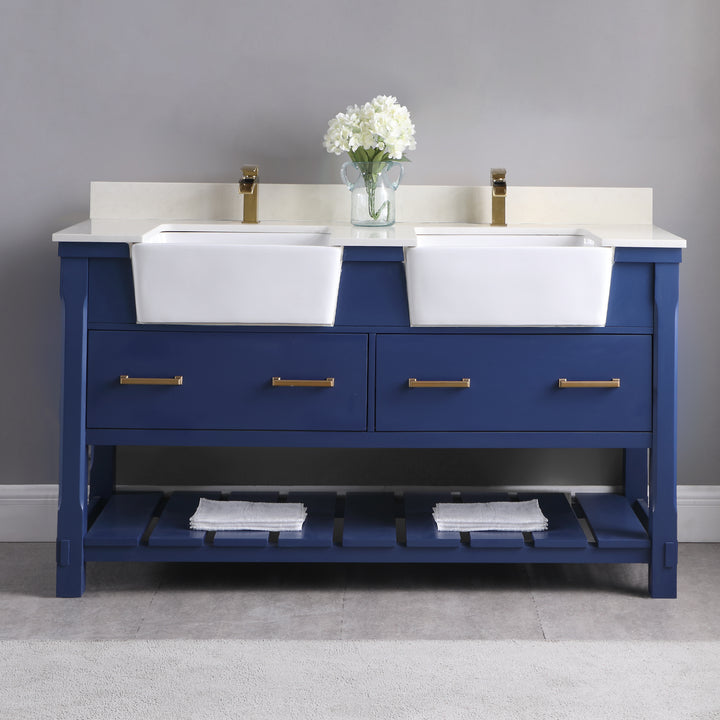 Altair Georgia 60" Double Bathroom Vanity Set with White Farmhouse Basins