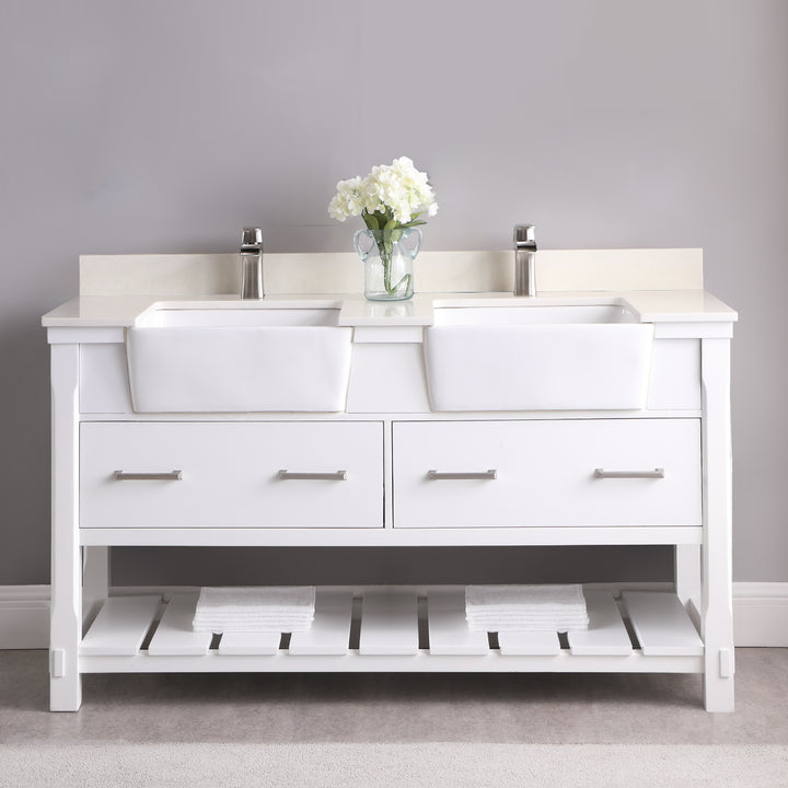 Altair Georgia 60" Double Bathroom Vanity Set with White Farmhouse Basins