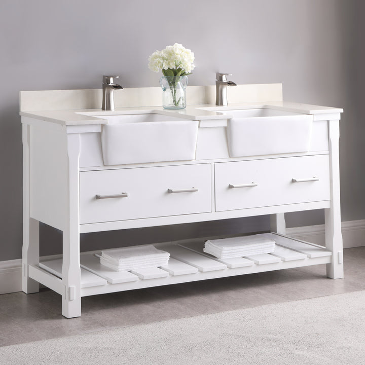 Altair Georgia 60" Double Bathroom Vanity Set with White Farmhouse Basins