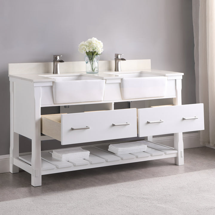 Altair Georgia 60" Double Bathroom Vanity Set with White Farmhouse Basins