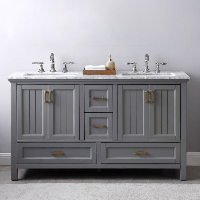 Altair Isla 60" Double Bathroom Vanity Set with Carrara White Marble Countertop