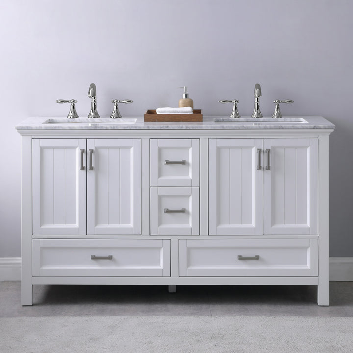 Altair Isla 60" Double Bathroom Vanity Set with Carrara White Marble Countertop