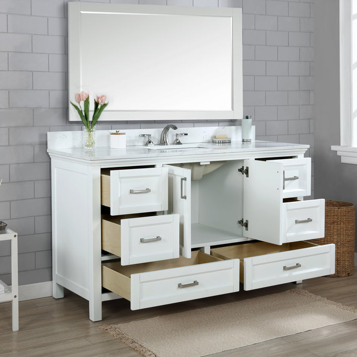 Altair Isla 60" Single Bathroom Vanity Set with White Composite Aosta Marble Countertop