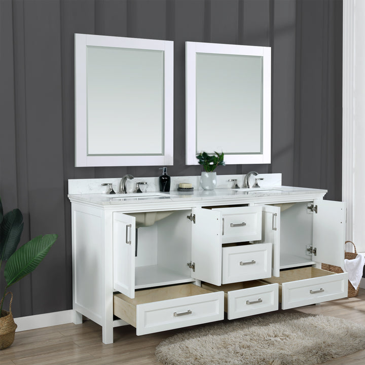 Altair Isla 72" Double Bathroom Vanity Set with Aosta White Marble Countertop