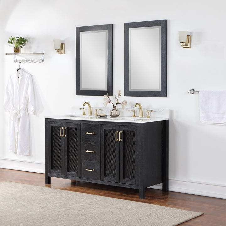 Altair Hadiya 60" Double Bathroom Vanity Set with Aosta White Composite Stone Countertop