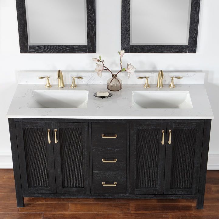 Altair Hadiya 60" Double Bathroom Vanity Set with Aosta White Composite Stone Countertop