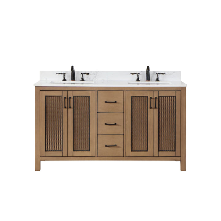 Altair Hadiya 60" Double Bathroom Vanity Set with Aosta White Composite Stone Countertop