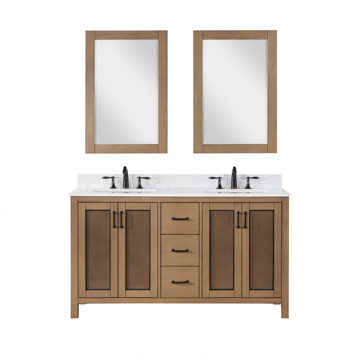 Altair Hadiya 60" Double Bathroom Vanity Set with Aosta White Composite Stone Countertop