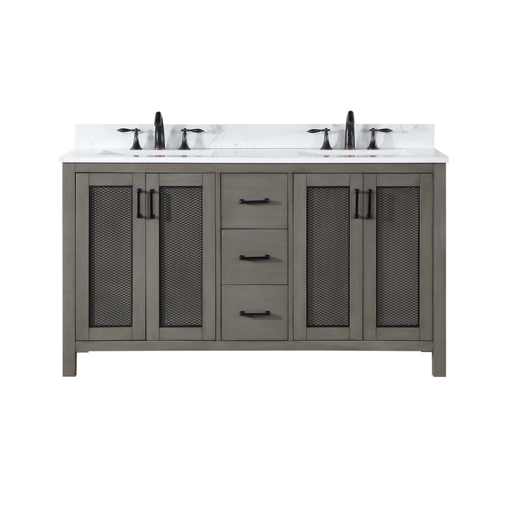 Altair Hadiya 60" Double Bathroom Vanity Set with Aosta White Composite Stone Countertop