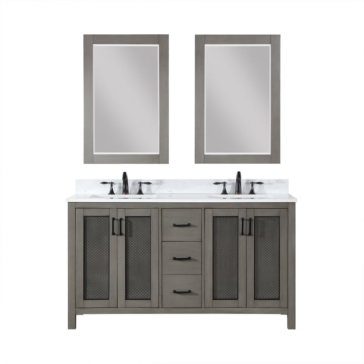 Altair Hadiya 60" Double Bathroom Vanity Set with Aosta White Composite Stone Countertop