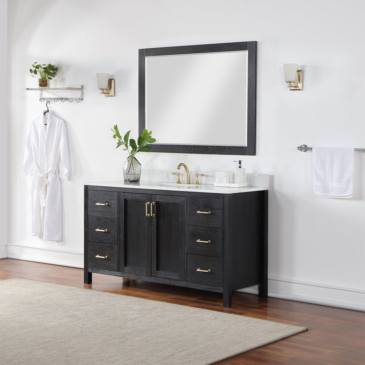 Atlair Hadiya 60" Single Bathroom Vanity Set with Aosta White Composite Stone Countertop