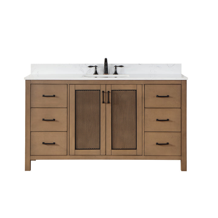 Atlair Hadiya 60" Single Bathroom Vanity Set with Aosta White Composite Stone Countertop