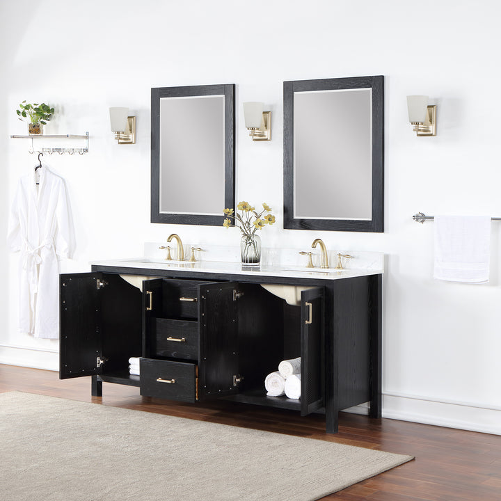 Altair Hadiya 72" Double Bathroom Vanity Set with Aosta White Composite Stone Countertop