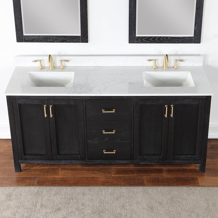 Altair Hadiya 72" Double Bathroom Vanity Set with Aosta White Composite Stone Countertop