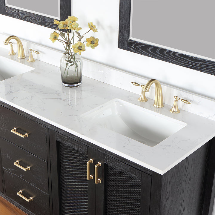 Altair Hadiya 72" Double Bathroom Vanity Set with Aosta White Composite Stone Countertop