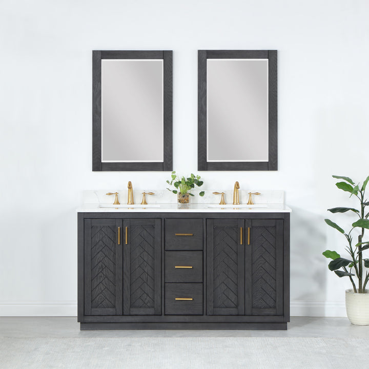 Altair Gazsi 60" Double Bathroom Vanity Set with Grain White Composite Stone Countertop