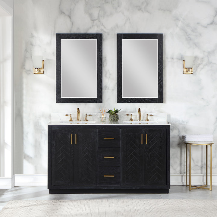 Altair Gazsi 60" Double Bathroom Vanity Set with Grain White Composite Stone Countertop