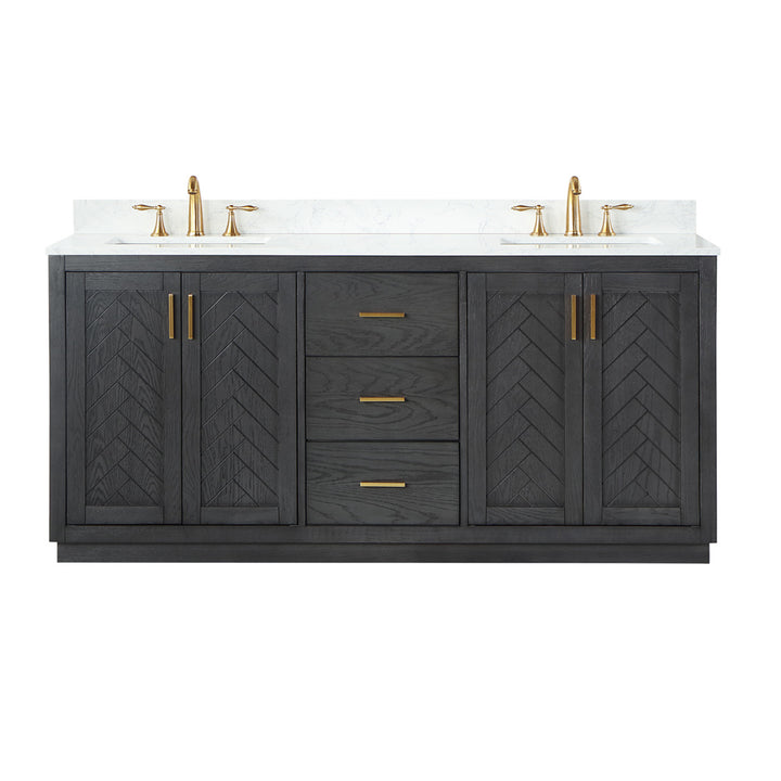 Altair Gazsi 72" Double Bathroom Vanity Set with Grain White Composite Stone Countertop